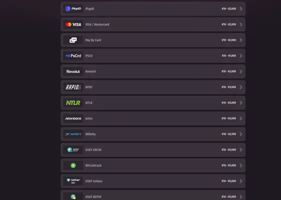 Screenshot deposito e metodi di pagamento Dragonia Casino