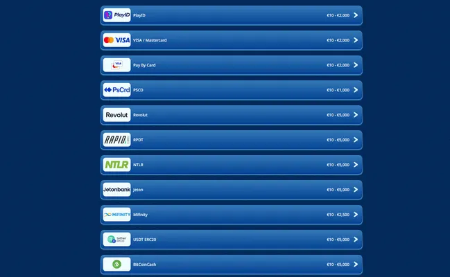 SGCasino deposit and payment methods screenshot